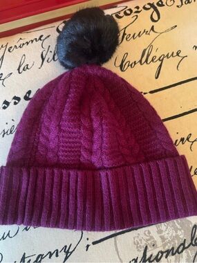 Isaac Mizrahi Live! Wine 2-ply Cashmere Cable Knit Hat Beanie NEW